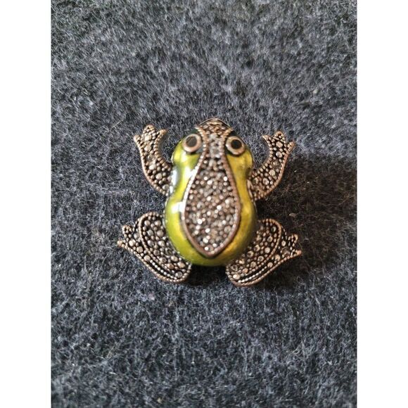 Vintage Brooch, Green Silver Tone Brooch, Toad Frog Brooch, - Picture 3 of 3